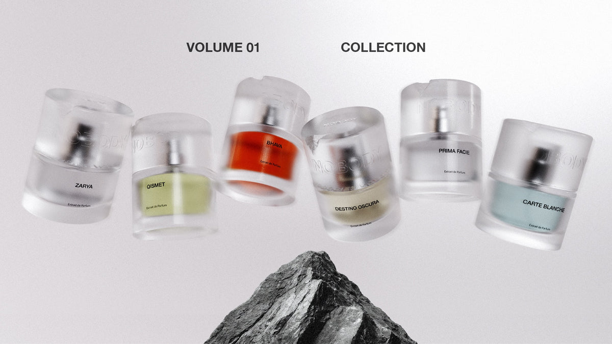 The six Volume I bottles above a rock, the Volume I campaign banner